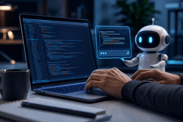 Développeur utilisant un copilote d’intelligence artificielle pour programmer