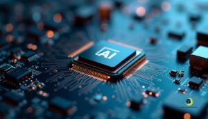 Puce électronique IA sur une carte informatique représentant les nouvelles technologies