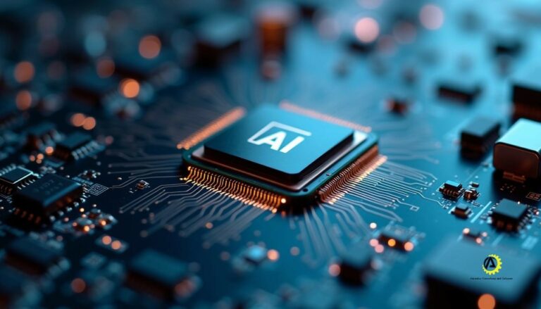 Puce électronique IA sur une carte informatique représentant les nouvelles technologies