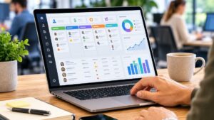 Professionnel utilisant un logiciel CRM pour suivre ses clients et ses prospects